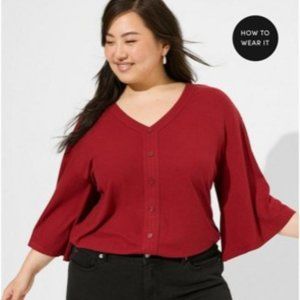 NWT  Torrid Textured Jersey V-Neck Button Down Dolman Crop Top